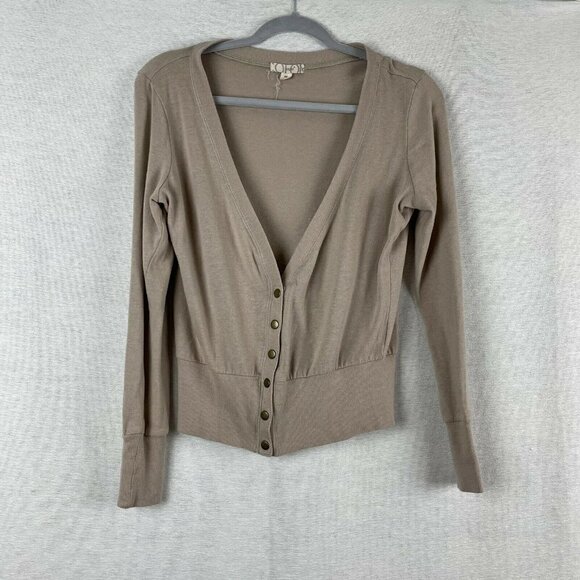 3/$15 color story tan button half button cardigan tan - Picture 1 of 6